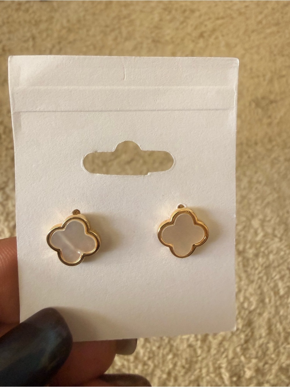 Gold-Trim White Clover Stud Earrings for Women